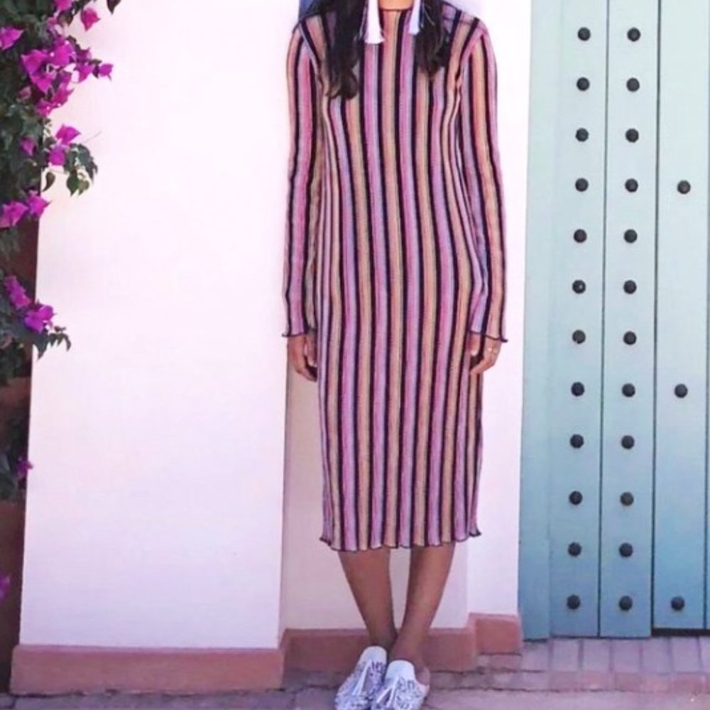 Zara Trafaluc Semi Sheer Colorful Stripe Midi Dress